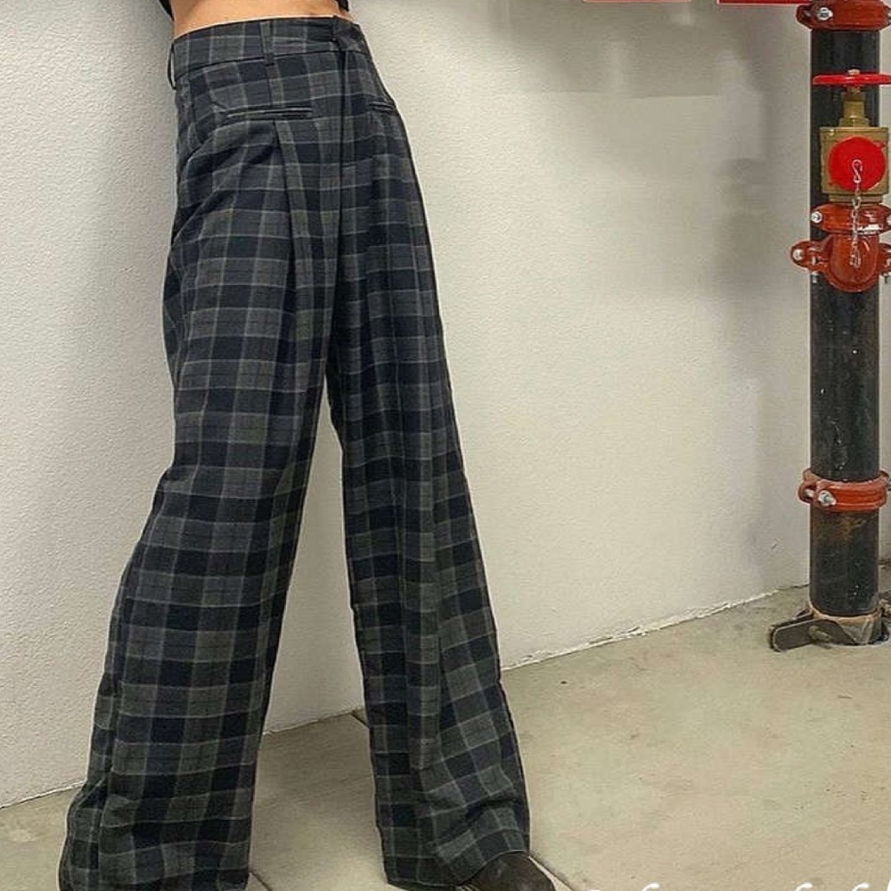 WIDE LEG HIGH WAISTED PLAID PANTS